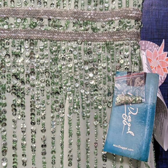 NWT Mac Duggal Sequined Sleeveless V Neck Midi Dress Sage Green Women's Size 4 - Picture 6 of 10